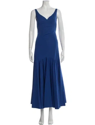 Pre-owned Callas Milano V-neck Long Dress In Blue