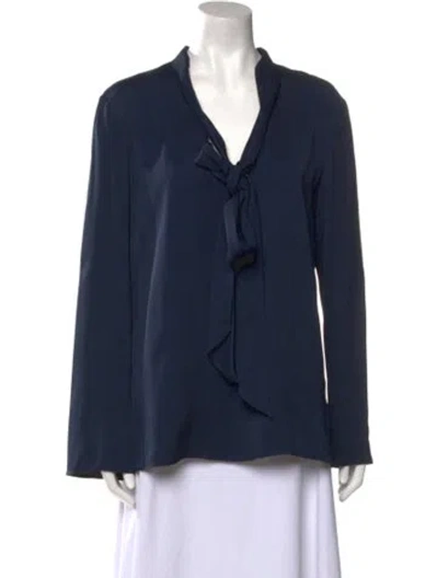 Pre-owned Callas Milano V-neck Long Sleeve Blouse In Blue