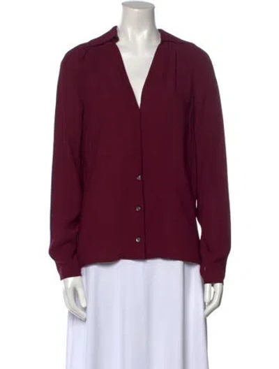 Pre-owned Callas Milano V-neck Long Sleeve Blouse In Burgundy