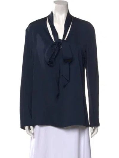 Pre-owned Callas Milano V-neck Long Sleeve Blouse W/ Tags In Blue