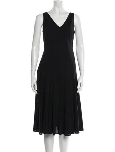 Pre-owned Callas Milano V-neck Midi Length Dress In Black