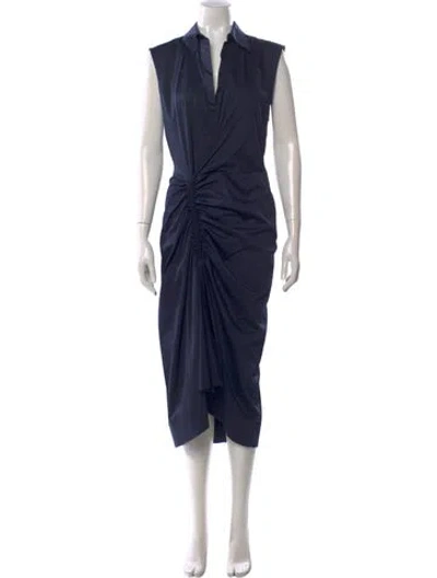 Pre-owned Callas Milano V-neck Midi Length Dress In Blue