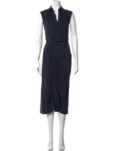 Pre-owned Callas Milano V-neck Midi Length Dress In Blue