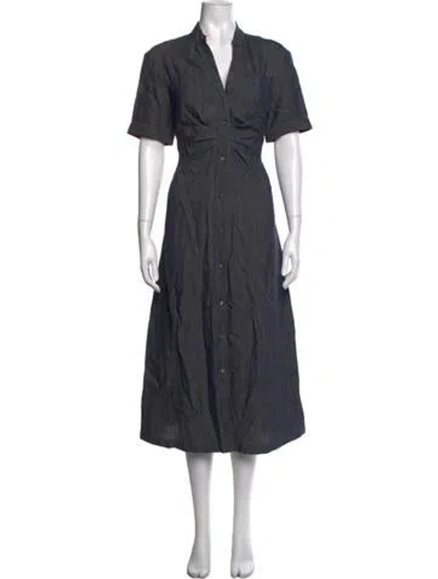 Pre-owned Callas Milano V-neck Midi Length Dress In Blue