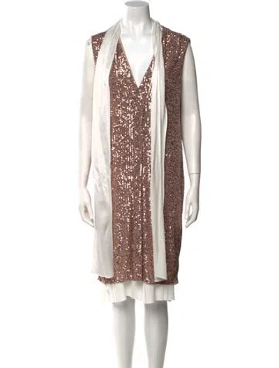 Pre-owned Callas Milano V-neck Midi Length Dress In Neutral