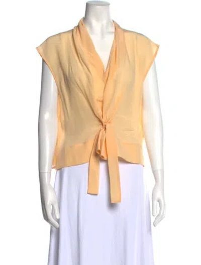 Pre-owned Callas Milano V-neck Short Sleeve Blouse In Neutral