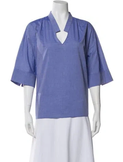 Pre-owned Callas Milano V-neck Three-quarter Sleeve Blouse In Blue