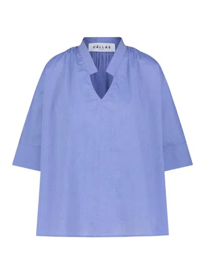 Callas Milano Andie Cotton Blouse With Pleated Detail In Chambray