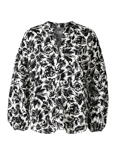 Callas Milano Keaton Shirt With Lantern Sleeves Floral In Gray