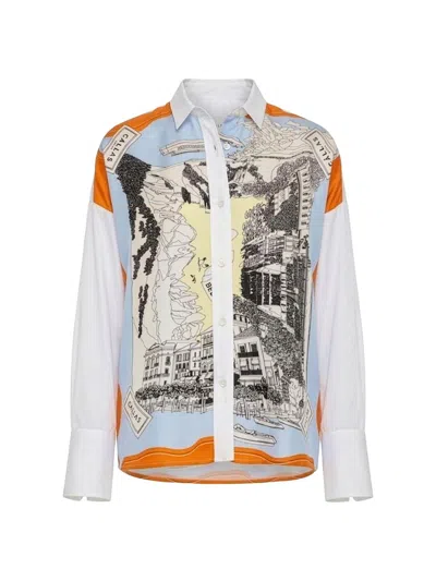 Callas Milano Sirene Silk Scarf Front Shirt In Multi