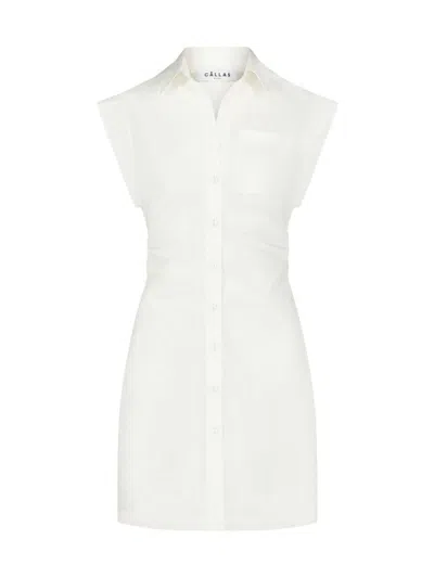 Callas Milano Women's Sleeveless Shirt Dress With Tucked Waist In White