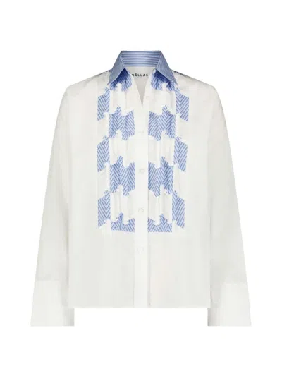 Callas Milano Women's Soir Boxy Shirt With Origami Bib In White Stripe