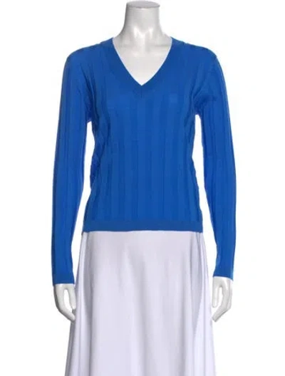 Pre-owned Callas Milano Wool V-neck Top In Blue