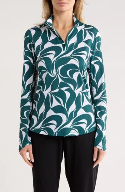 Callaway Abstract Floral Swirl Quarter Zip Pullover In Brown