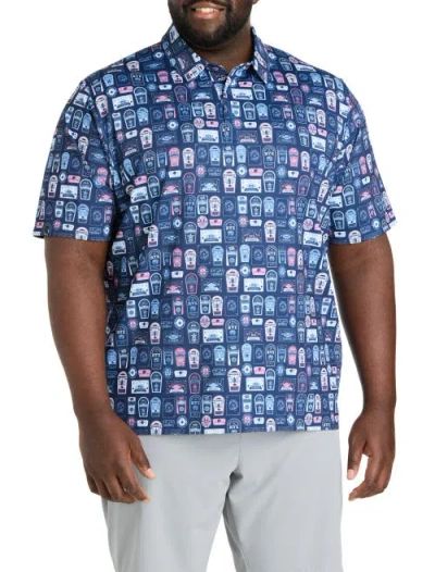 Callaway Big & Tall Whiskey Ace Printed Gold Polo Shirt In Blue