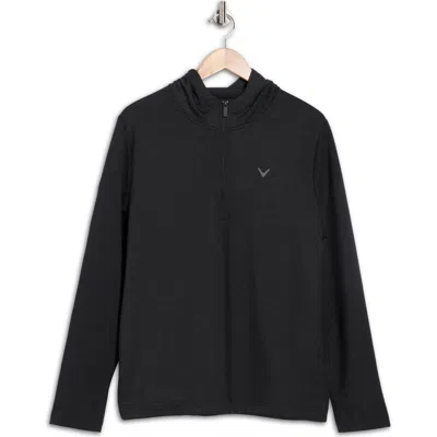 Callaway Heathered Quarter Zip Hooded Pullover In Black
