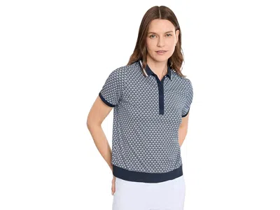 Callaway Scarf Geo Print Rib Collar Polo In Blue