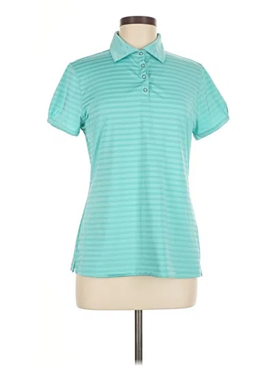 Pre-owned Callaway Short Sleeve Top Teal Collared Neckline Tops In Blue
