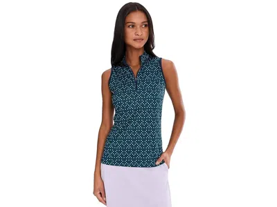 Callaway Sleeveless Framing Geo Print 1/4-zip Top In Blue