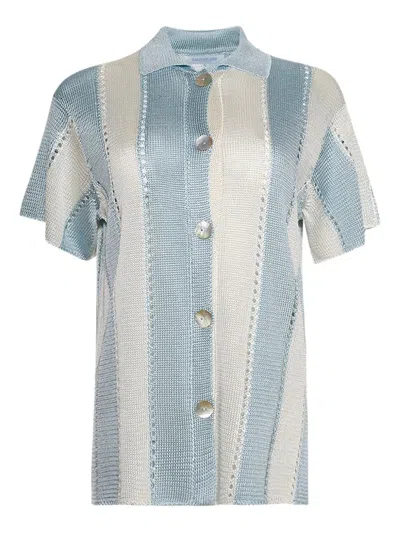 Calle Del Mar Cabana Striped Short-sleeve Shirt In Blue