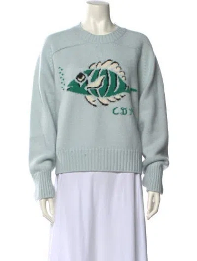 Pre-owned Calle Del Mar Cashmere Graphic Print Sweater W/ Tags In Blue