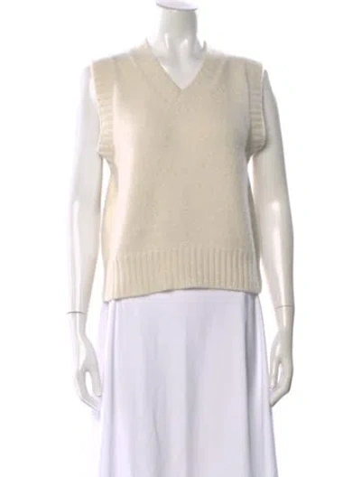 Pre-owned Calle Del Mar Cashmere V-neck Sweater In Yellow