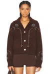 Calle Del Mar Cashmere Western Cardigan In Chocolate & Multi