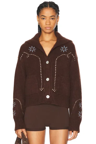 Calle Del Mar Cashmere Western Cardigan In Chocolate & Multi