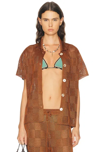Calle Del Mar Checkers Short Sleeve Shirt In Brown