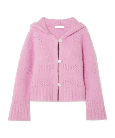 Calle Del Mar Crochet Hooded Cardigan In Pink