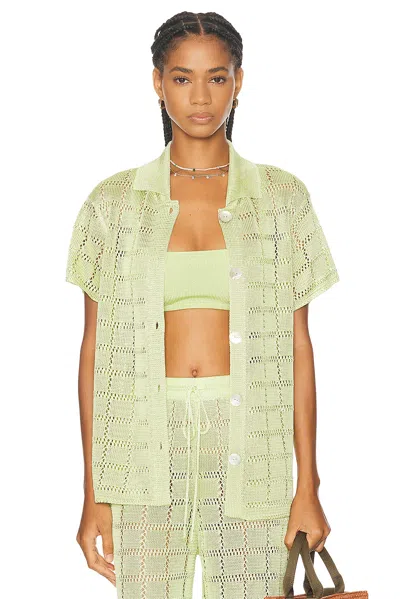 Calle Del Mar Crochet Short Sleeve Patchwork Shirt In Sweet Lime