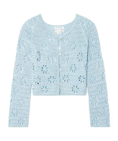 Calle Del Mar Cropped Crocheted Cardigan In Blue