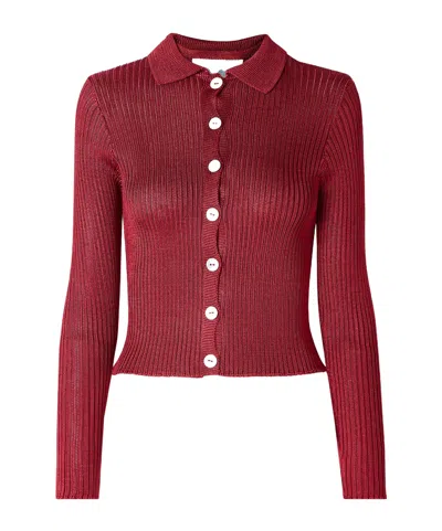 Calle Del Mar Cropped Ribbed-knit Cardigan In Red