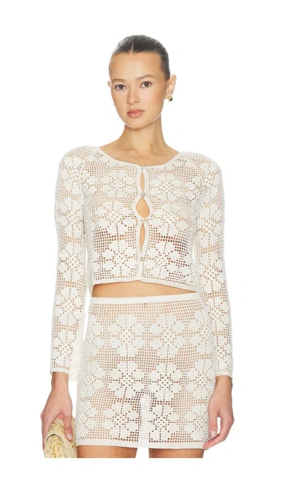 Calle Del Mar Daisy Chain Crochet-knit Cardigan In White