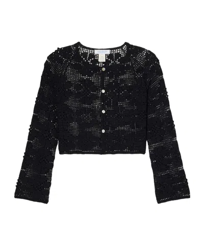 Calle Del Mar Daisy Chain Cropped Crocheted Cardigan In Black
