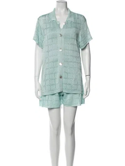 Pre-owned Calle Del Mar Eyelet Trim Short Set In Blue