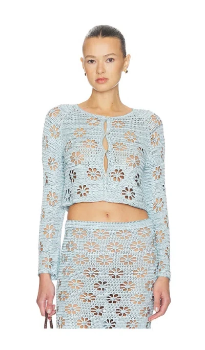 Calle Del Mar Floral Crochet Cardigan In Blue
