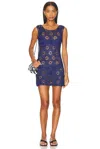 Calle Del Mar Floral Crochet Mini Dress In Blue