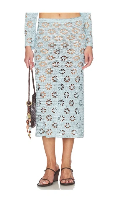 Calle Del Mar Floral Crochet Skirt In Blue