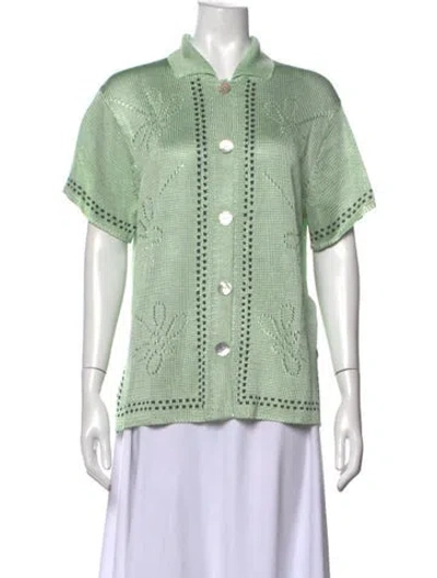 Pre-owned Calle Del Mar Floral Print Short Sleeve Top In Green