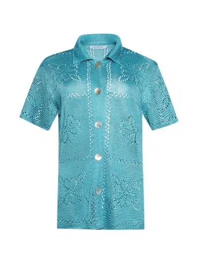Calle Del Mar Floral Tile Short-sleeve Shirt In Blue