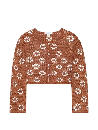 Calle Del Mar Floral-crochet Cardigan In Brown