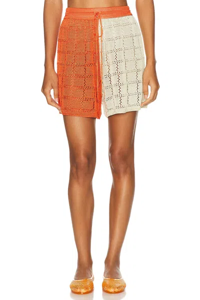 Calle Del Mar For Fwrd Two-tone Patchwork Short In Tomato & Jasmine