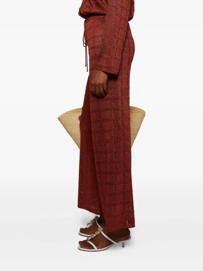 Calle Del Mar Grid-pattern Knitted Trousers In Red