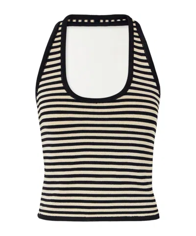 Calle Del Mar Halterneck Striped Knitted Top In Brown