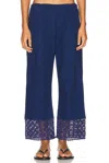 Calle Del Mar Heirloom Crochet-trimmed Cotton-poplin Wide-leg Pants In Blue