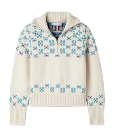 Calle Del Mar Winter Fair Isle Cashmere Half-zip Sweater In White