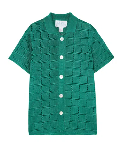 Calle Del Mar Mesh Knit Short Sleeve Cardigan In Green