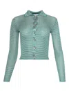 Calle Del Mar Micro-stripe Long-sleeve Cardigan In Blue