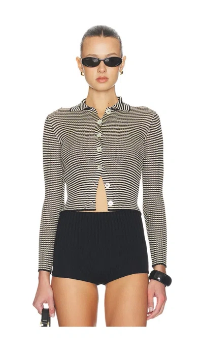Calle Del Mar Micro Stripe Long Sleeve Cardigan In Black